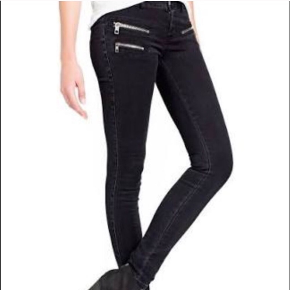 Mango zipper black jeans